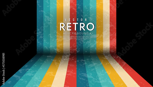 Abstract retro vintage colorful stripes background. 1970s color line wallpaper. 70s-style concept. Vector illustration for design.