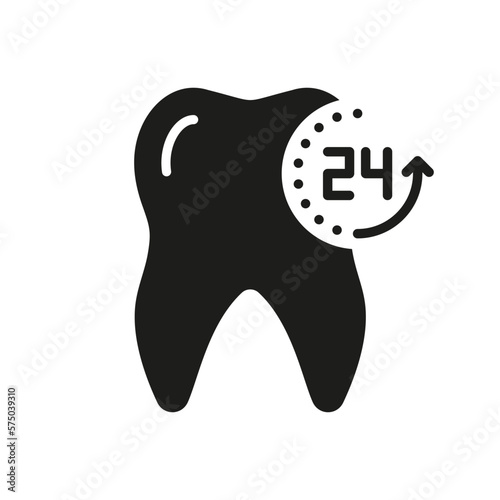 24 Hours Dental Protection Silhouette Icon. Oral Care. Freshness and Healthy Tooth Glyph Pictogram. Teeth Hygiene. Dental Treatment Sign. Dentistry Symbol. Isolated Vector Illustration