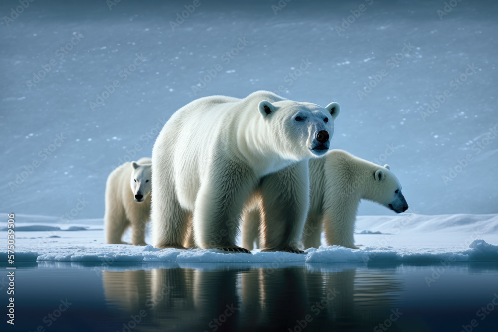 Polar bear with cubs. Wild animals in the Arctic. Polar bear with cubs. Wild animals in the Arctic.