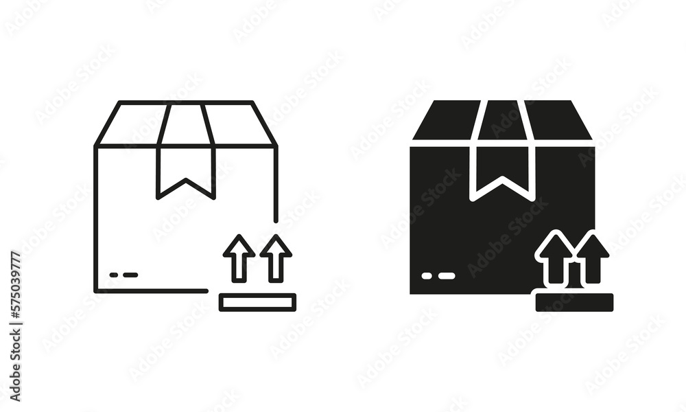 Vetor de Parcel Box This Side Up Symbol Silhouette and Line Icon Set ...