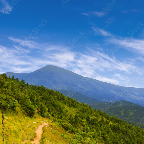 small ground way around mount peak, summer mountain travel scene