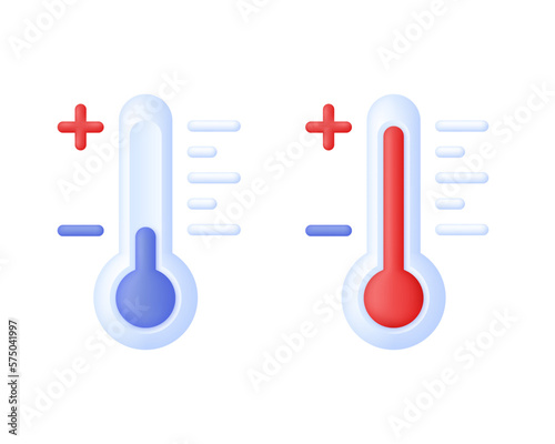 3D Thermometer icon. Meteorological thermometers measure heat and cold. Forecast, climate and meteorology icons.