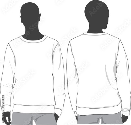 Blank Long sleeve shirt crewneck sweatshirt fashion design model mock-up template technical CAD illustration