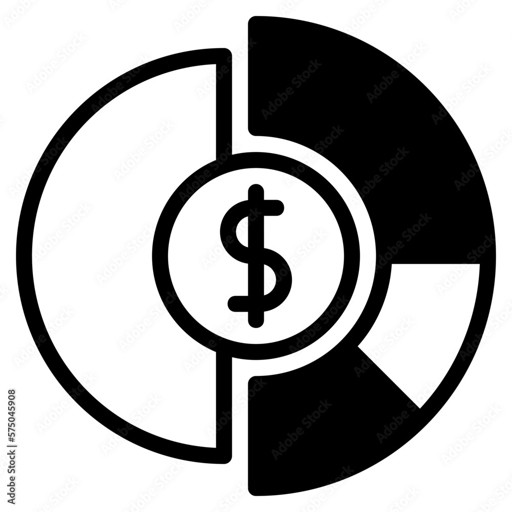Pie chart icon for growth, finance, marketing, graph, infographic, economy and accounting