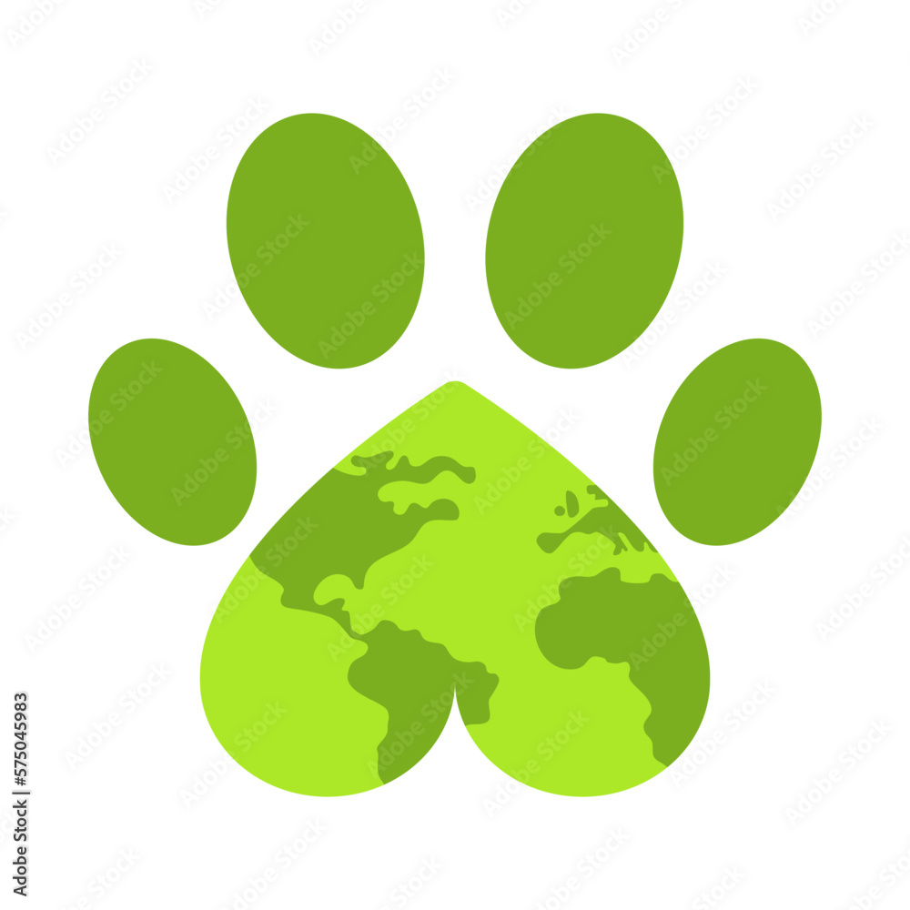 Earth and animal footprint. World animal rights concept. Vector illustration. Earth and animal footprint. World animal rights concept. Vector illustration.