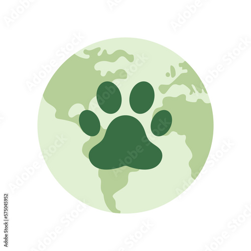 Earth and animal footprint. World animal rights concept. Vector illustration.