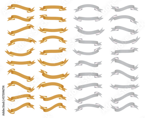 Collection of Blank Ribbon Banner in Gold Colors.