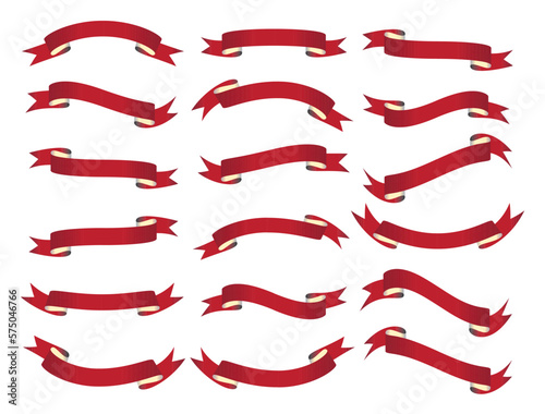 Collection of Blank Ribbon Banner in Red Colors.