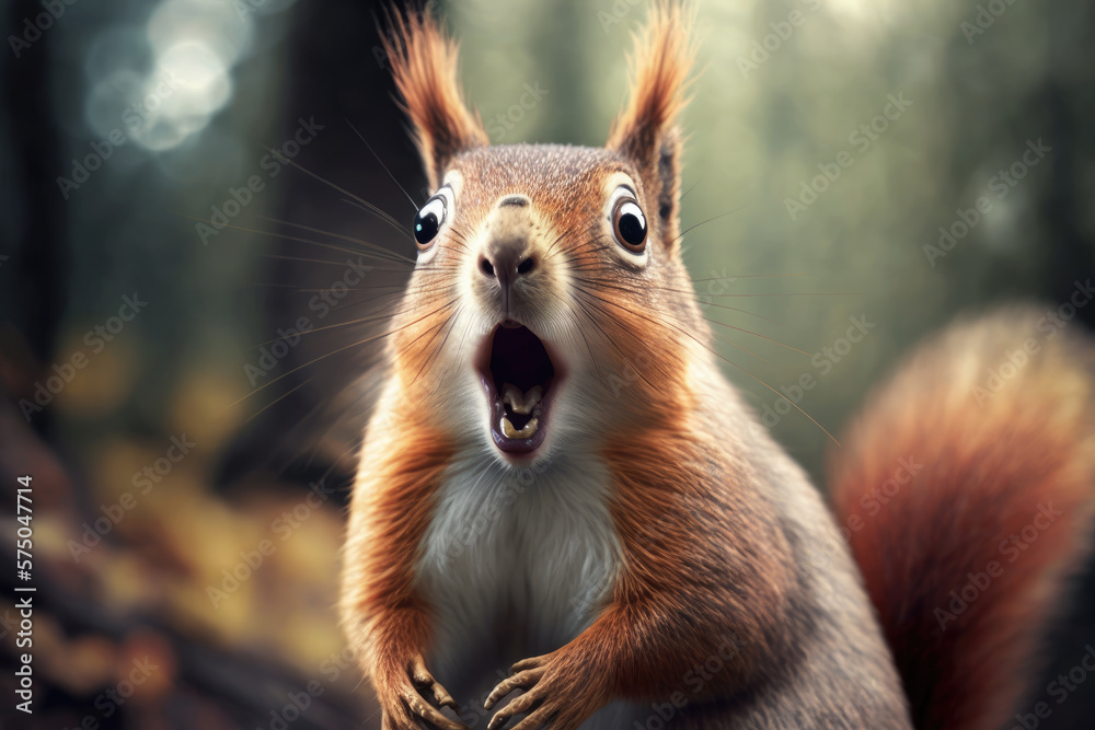 a surprised squirrel looks at you. Generative AI a surprised squirrel looks at you. Generative AI