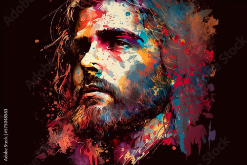 Abstract portrait of Jesus Christ, colored. Generative AI