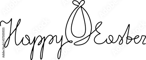 Happy Easter text with egg in continuous outline style. Vector holiday illustration