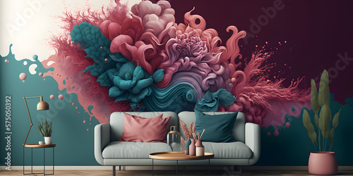 IA Generative colorful fresco on a inside wall photo