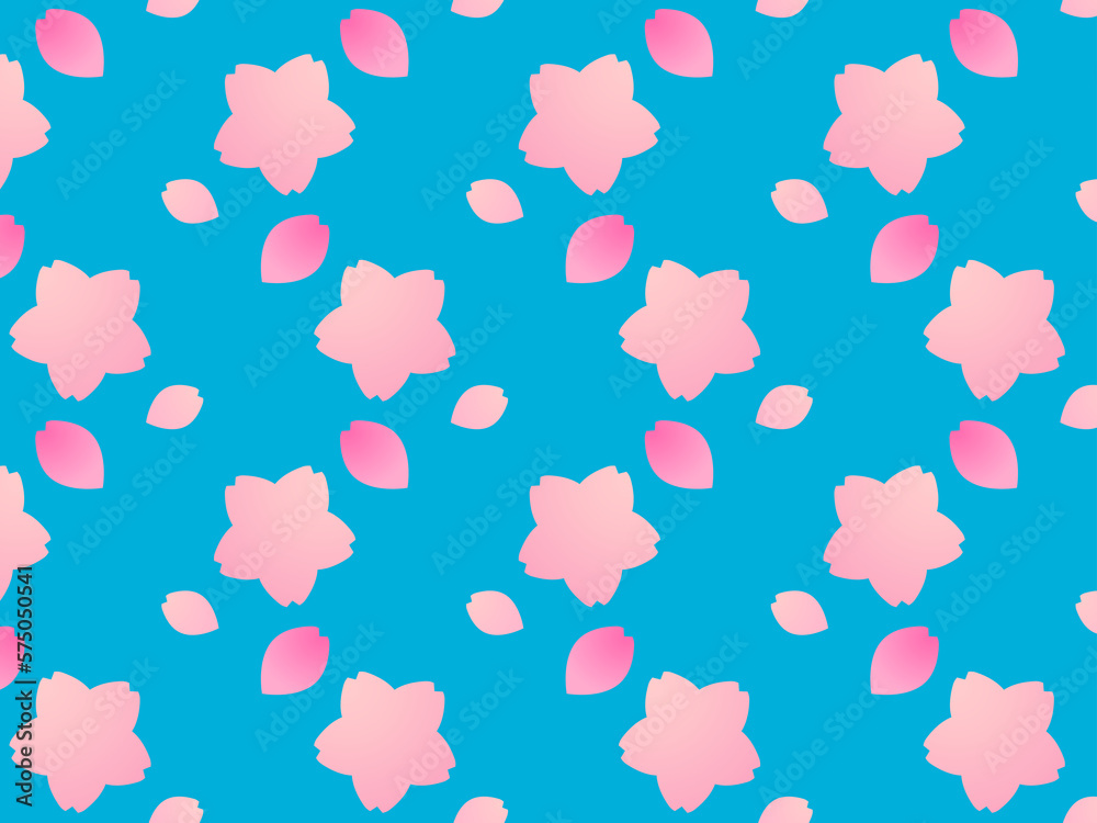 桜の花びらの可愛いパターン背景壁紙　ブルー