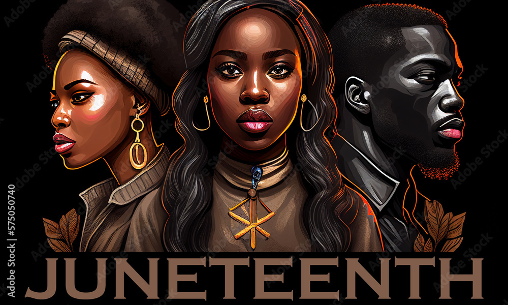Juneteenth Freedom Day. African-American Independence Day, June 19. Juneteenth Celebrate Black Freedom. T-Shirt, banner, greeting card design. Generative Ai. - obrazy, fototapety, plakaty 