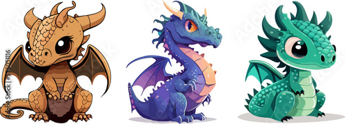 Print op canvas Cartoon dragon set