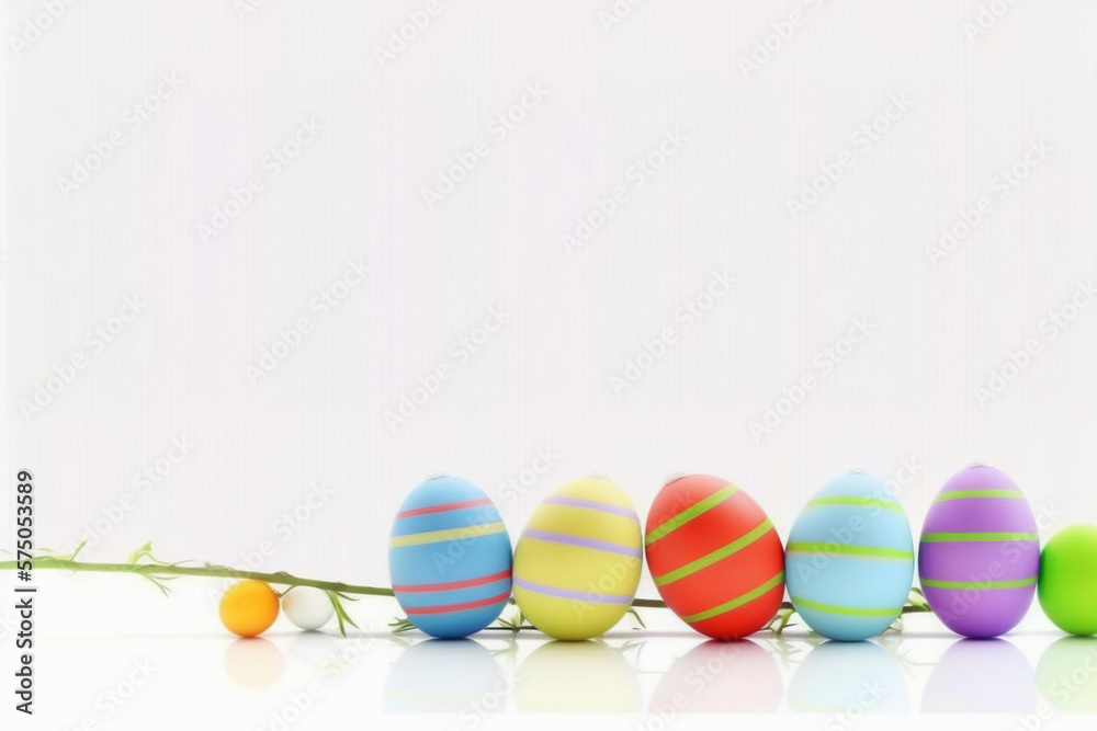Happy Easter concept with easter eggs. Easter background with copy space, flat lay, Generative AI Happy Easter concept with easter eggs. Easter background with copy space, flat lay, Generative AI