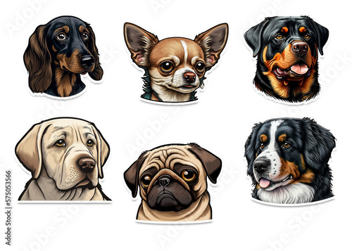 Set of various dog stickers isolated on transparent png background. Generative AI.
