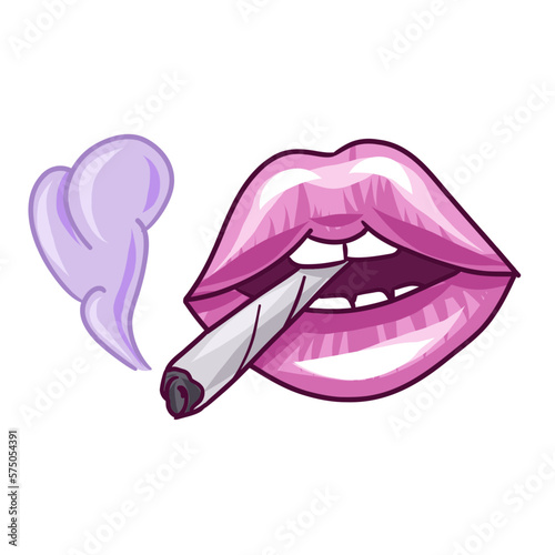 Lips with the image of Marijnauna. Lips let out smoke vector. cannabis weed