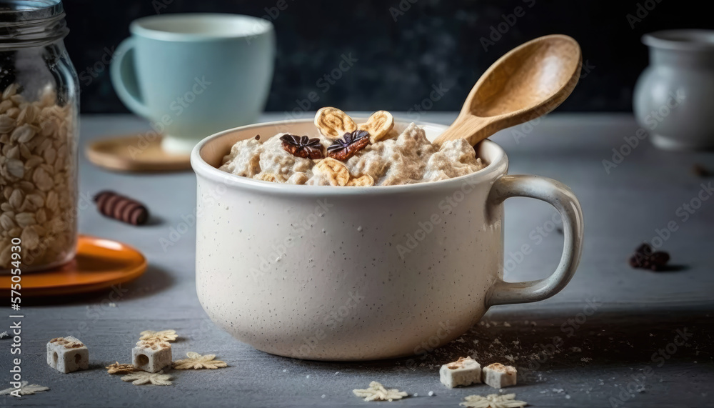 a bowl of oatmeal with berries and nuts. generative ai a bowl of oatmeal with berries and nuts. generative ai