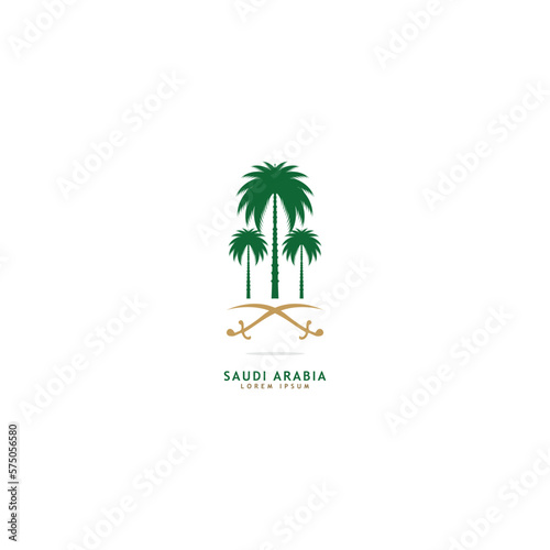 Creative Saudi Arabia palm trees and swords icon logo design vector illustration