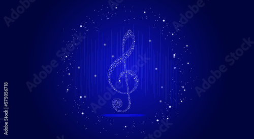 Musical background with clef glow  shiny  twinkling stars.