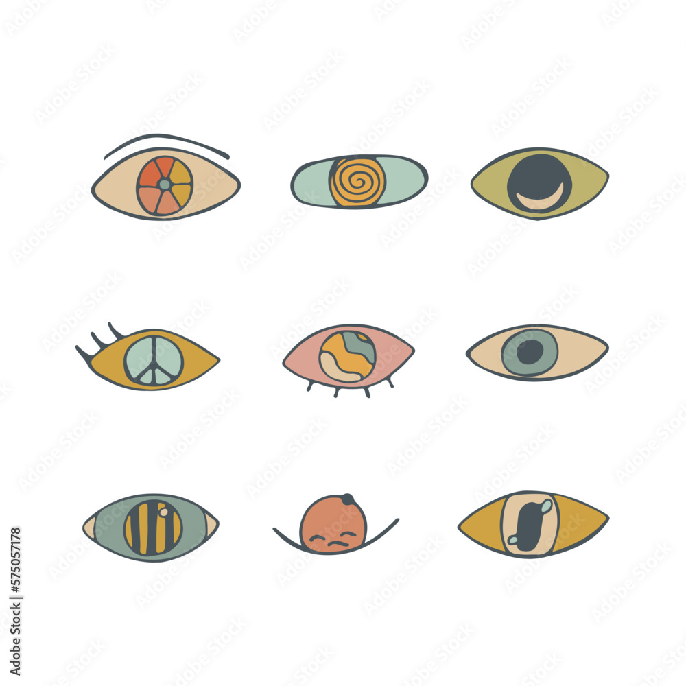 eye outline icons. abstract eyes. Open and closed eyes images, sleeping eye shapes with eyelash. Clip Art. Vector illustration.