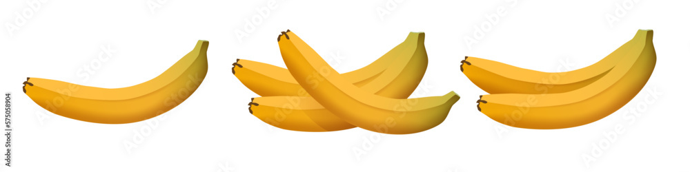 Banana set. One banana, two bananas and a bunch of bananas. Vector ...