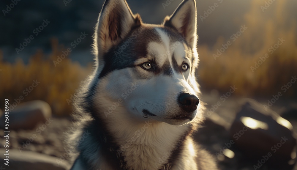 Cute Siberian Husky dog portrait, generative ai