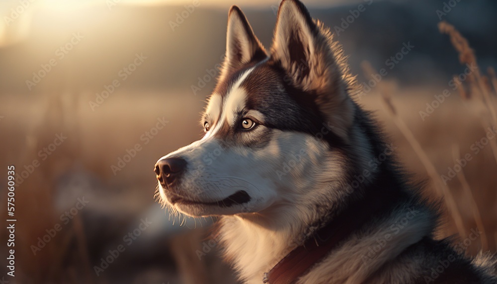 Obraz premium Cute Siberian Husky dog portrait, generative ai