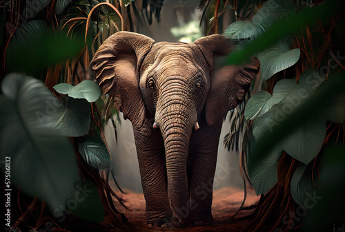Elephant in the jungle created with AI