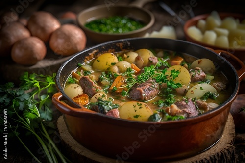 Irish Coddle with bacon sausage onions potatoes and parsley