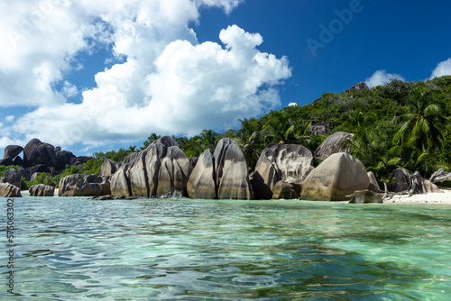 The tropical paradise of Anse Source d'Argent, La Digue, Seychelles.