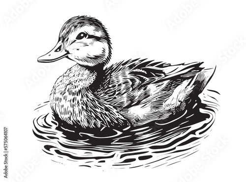 Duck swimming sketch painted vector illustration hunting birds