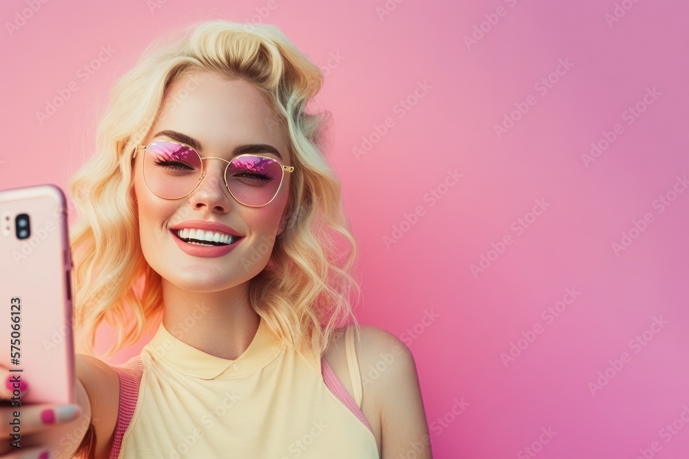 Beautiful woman making selfie, Generative AI Beautiful woman making selfie, Generative AI