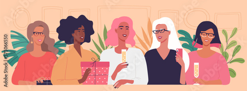 Beautiful girlfriends party celebration colorful vector illustration