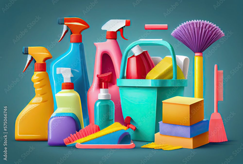 Set of cleaning tools created with AI
