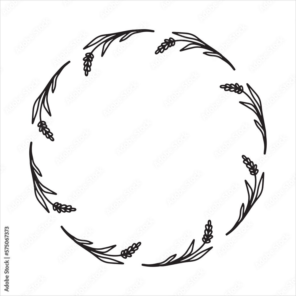 Vector hand drawn spring wreath isolated on white background. Outline circle of leaves. Doodle style. Floral frame. Vector hand drawn spring wreath isolated on white background. Outline circle of leaves. Doodle style. Floral frame.