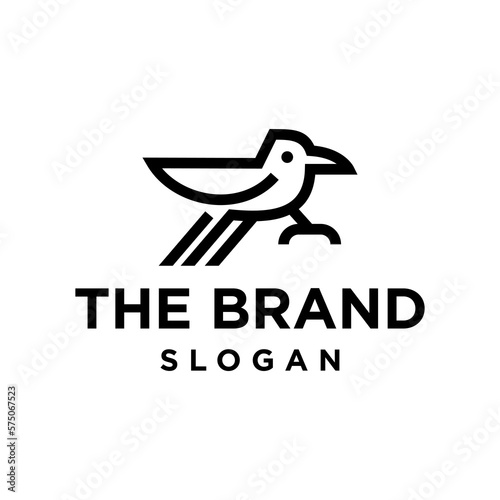 black raven simple line icon logo vector design, modern logo pictogram design of crow