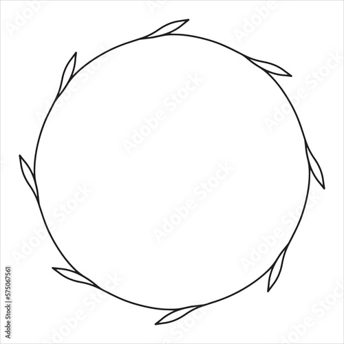 Vector hand drawn spring wreath isolated on white background. Outline circle of leaves. Doodle style. Floral frame.