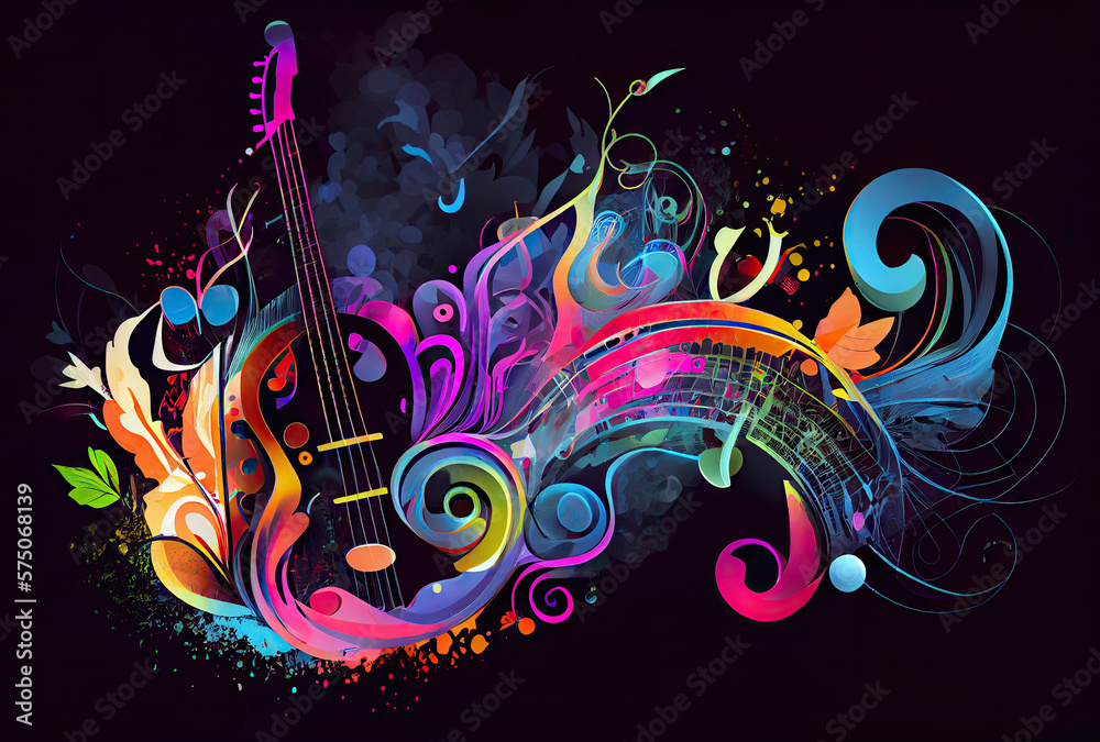 Guitar on colorful background created with AI