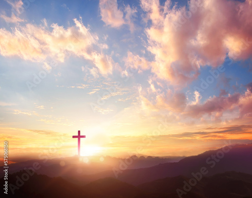 Billede på lærred religious concept,The cross of God in the rays of the sun