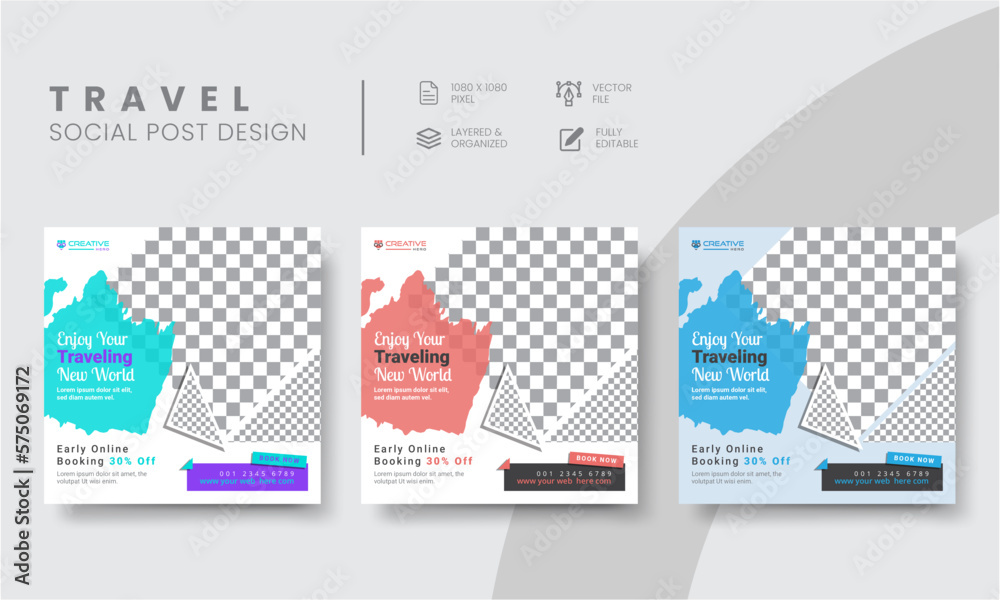 Best Creative Vacation, Tour, and Travel Social Media Post Layouts Design For High Engaging Traveler Vacation Square Banner Ads Templates. Vol - 28 Best Creative Vacation, Tour, and Travel Social Media Post Layouts Design For High Engaging Traveler Vacation Square Banner Ads Templates. Vol - 28