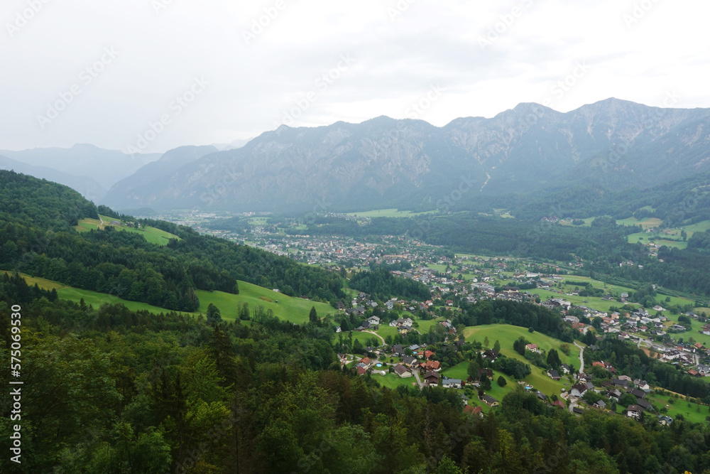 The view from Ewige Wand hiking and mountain biking path to Bad Goisern, Austria