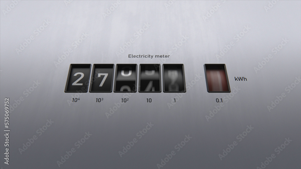 3D animation of electricity meter. Close-up view of kWh counter. Changing numbers on the electricity meter display. Energy savings or over-consumption, rising prices and costs. Electricity supply. 3D animation of electricity meter. Close-up view of kWh counter. Changing numbers on the electricity meter display. Energy savings or over-consumption, rising prices and costs. Electricity supply.