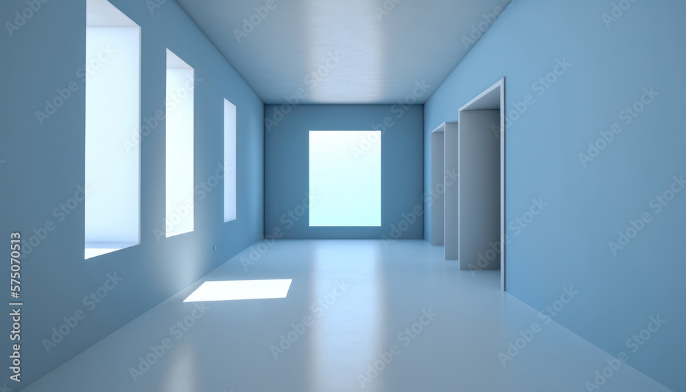 Obraz premium Museum Galerie Leerer Blauer Raum Zeitgenössisch Contemporary Mock Up Digital Art Hintergrund Generative AI 3D Bildpräsentation Kunstausstellung