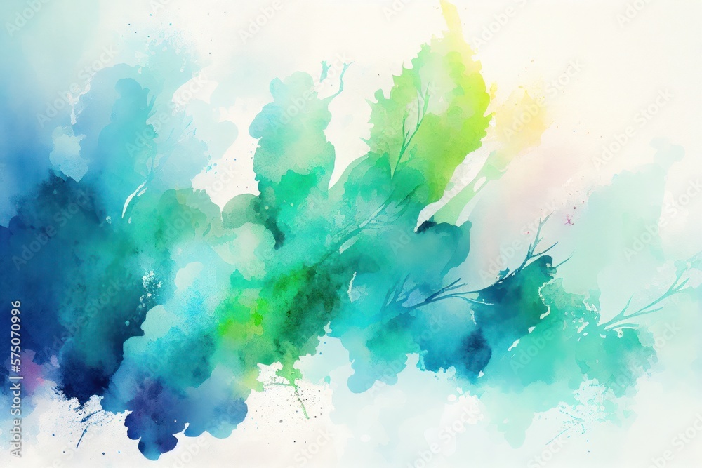 Blue, Green Watercolor Background, Abstract Artistic background, Generative AI
