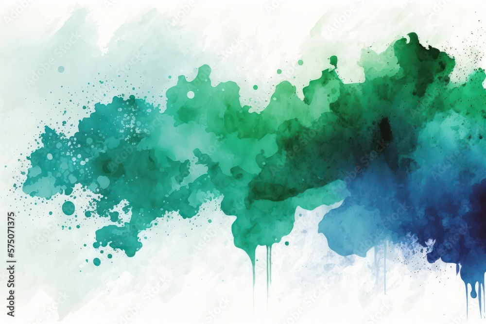 Blue, Green Watercolor Background, Abstract Artistic background, Generative AI