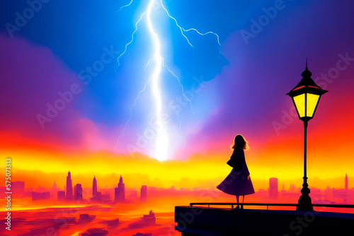 lightning cartoon illustration. Generative ai.