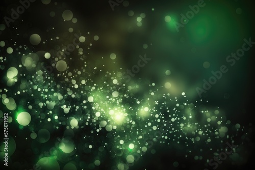 Green glitter bokeh lights holidays background, Generative AI