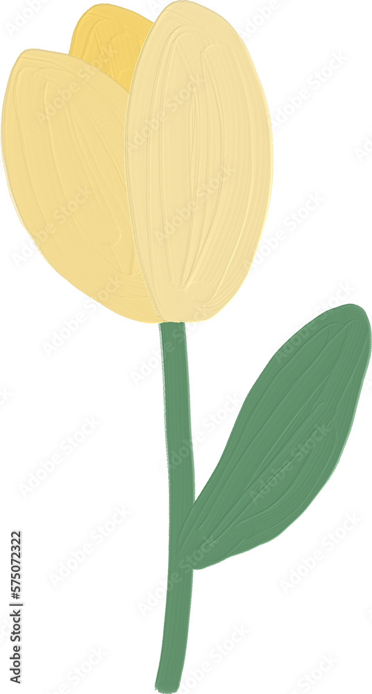 Yellow cute tulip flower illustration hand drawn. Kawaii floral in oil painting style. Watercolor flower illustration. Yellow cute tulip flower illustration hand drawn. Kawaii floral in oil painting style. Watercolor flower illustration.